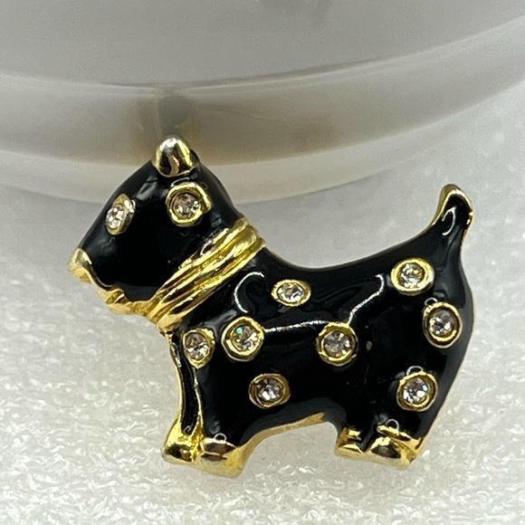 Miniature Scottish Terrier Pin Brooch Dog Rhinestone Black Enamel Cute Tiny Dog - Picture 6 of 10